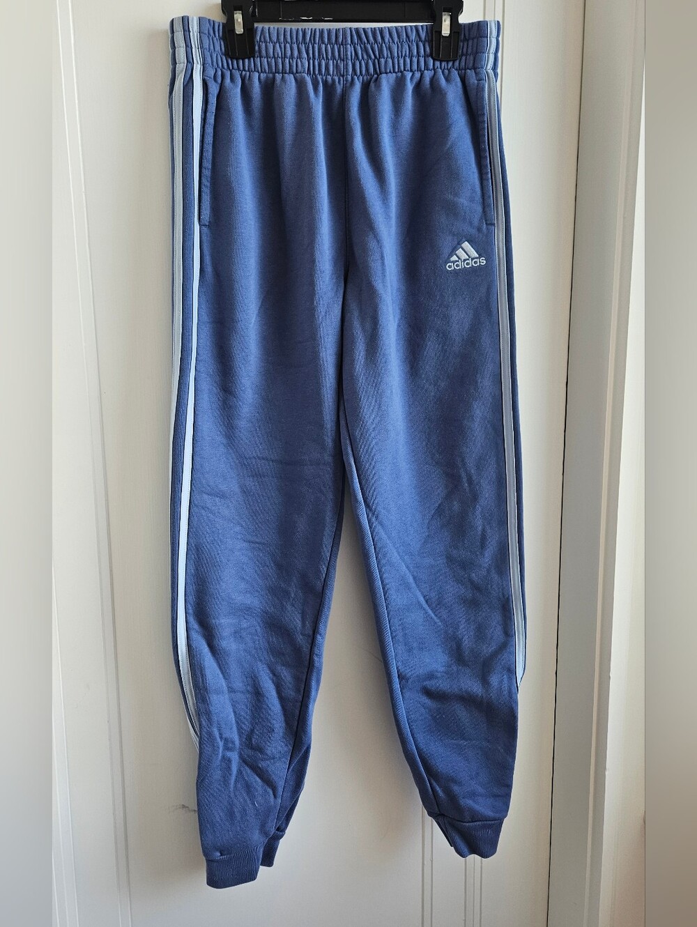 Adidas Big  Kids Blue Track Pants with Side Stripes